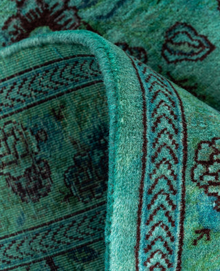 Contemporary Overdyed Wool Hand Knotted Green Runner 2' 8" x 12' 1"