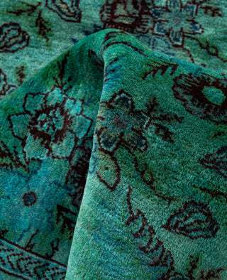 Contemporary Overdyed Wool Hand Knotted Green Runner 2' 8" x 12' 1"