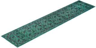 Contemporary Overdyed Wool Hand Knotted Green Runner 2' 8" x 12' 1"