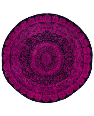Contemporary Overdyed Wool Hand Knotted Purple Round Area Rug 8' 1" x 8' 3"