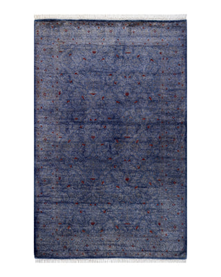 Contemporary Fine Vibrance Blue Wool Area Rug 4' 2" x 6' 5"