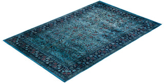 Modern Overdyed Hand Knotted Wool Blue Area Rug 4' 8" x 7' 1"