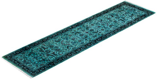 Contemporary Hand-Knotted Overdyed Blue Runner 2' 7" x 10' 1"