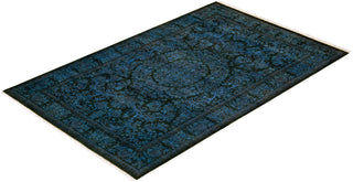 Modern Overdyed Hand Knotted Wool Blue Area Rug 4' 8" x 7' 4"