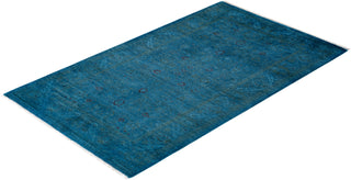 Modern Overdyed Hand Knotted Wool Blue Area Rug 3' 2" x 5' 3"