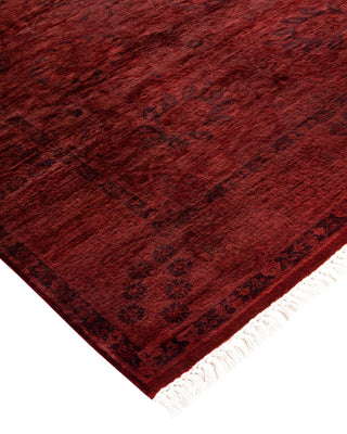 Modern Overdyed Hand Knotted Wool Red Runner 3' 2" x 8' 7"