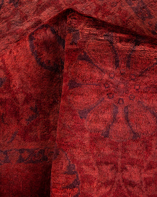 Modern Overdyed Hand Knotted Wool Red Runner 3' 2" x 8' 7"