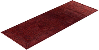 Modern Overdyed Hand Knotted Wool Red Runner 3' 2" x 8' 7"