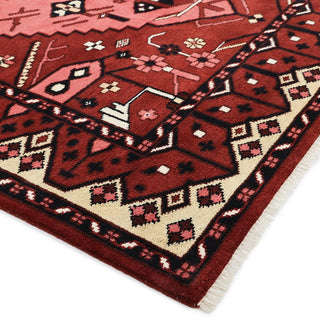 Sahara Hand Knotted Hamadan Inspired Wool Boho Red Area Rug