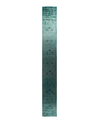 Fine Vibrance, One-of-a-Kind Handmade Area Rug - Blue, 2' 7" x 20' 4" - Solo Rugs