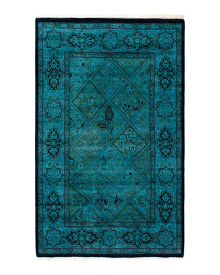 Fine Vibrance, One-of-a-Kind Handmade Runner Rug - Blue, 2' 8" x 4' 2" - Solo Rugs