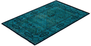 Fine Vibrance, One-of-a-Kind Handmade Runner Rug - Blue, 2' 8" x 4' 2" - Solo Rugs
