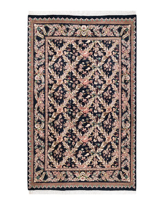 Traditional Mogul Black Wool Area Rug 4' 1" x 6' 6" - Solo Rugs