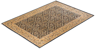 Traditional Mogul Black Wool Area Rug 6' 1" x 8' 8" - Solo Rugs