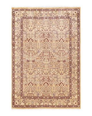 Traditional Mogul Yellow Wool Area Rug 6' 2" x 8' 10" - Solo Rugs