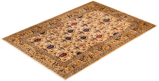 Contemporary Eclectic Ivory Wool Area Rug 6' 3" x 8' 7" - Solo Rugs