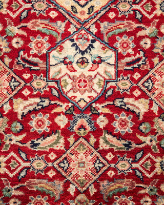 Traditional Mogul Red Wool Round Area Rug 7' 1" x 7' 3" - Solo Rugs