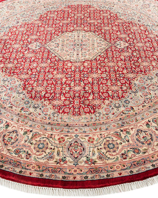 Traditional Mogul Red Wool Round Area Rug 7' 1" x 7' 3" - Solo Rugs