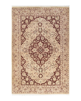 Traditional Mogul Ivory Wool Area Rug 4' 8" x 7' 2" - Solo Rugs