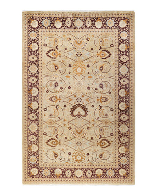 Traditional Mogul Yellow Wool Area Rug 6' 2" x 9' 5" - Solo Rugs