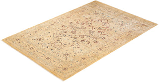 Traditional Mogul Yellow Wool Area Rug 6' 2" x 9' 2" - Solo Rugs