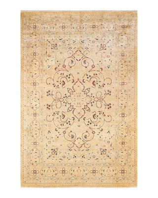 Traditional Mogul Yellow Wool Area Rug 6' 2" x 9' 2" - Solo Rugs