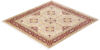 Traditional Mogul Ivory Wool Area Rug 6' 2" x 6' 7" - Solo Rugs