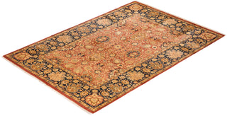 Traditional Mogul Orange Wool Area Rug 6' 1" x 8' 10" - Solo Rugs