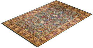 Traditional Mogul Blue Wool Area Rug 6' 1" x 9' 3" - Solo Rugs