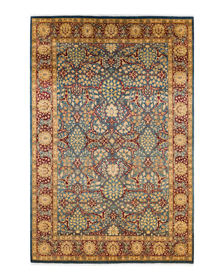 Traditional Mogul Blue Wool Area Rug 6' 1" x 9' 3" - Solo Rugs