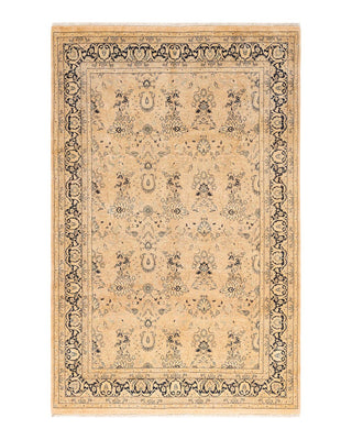 Traditional Mogul Beige Wool Area Rug 6' 0" x 9' 3" - Solo Rugs