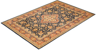 Traditional Mogul Blue Wool Area Rug 6' 1" x 9' 0" - Solo Rugs