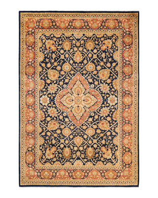 Traditional Mogul Blue Wool Area Rug 6' 1" x 9' 0" - Solo Rugs