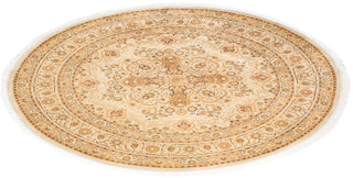 Traditional Mogul Ivory Wool Round Area Rug 6' 1" x 6' 1" - Solo Rugs
