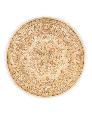 Traditional Mogul Ivory Wool Round Area Rug 6' 1" x 6' 1" - Solo Rugs