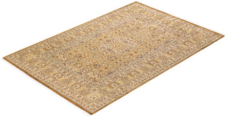 Traditional Mogul Yellow Wool Area Rug 6' 1" x 9' 5" - Solo Rugs