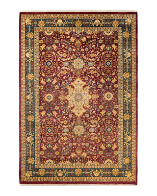 Traditional Mogul Red Wool Area Rug 6' 3" x 9' 1" - Solo Rugs