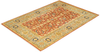 Traditional Mogul Orange Wool Area Rug 6' 3" x 8' 10" - Solo Rugs