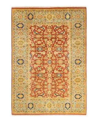 Traditional Mogul Orange Wool Area Rug 6' 3" x 8' 10" - Solo Rugs