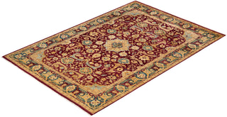 Traditional Mogul Red Wool Area Rug 6' 1" x 9' 2" - Solo Rugs