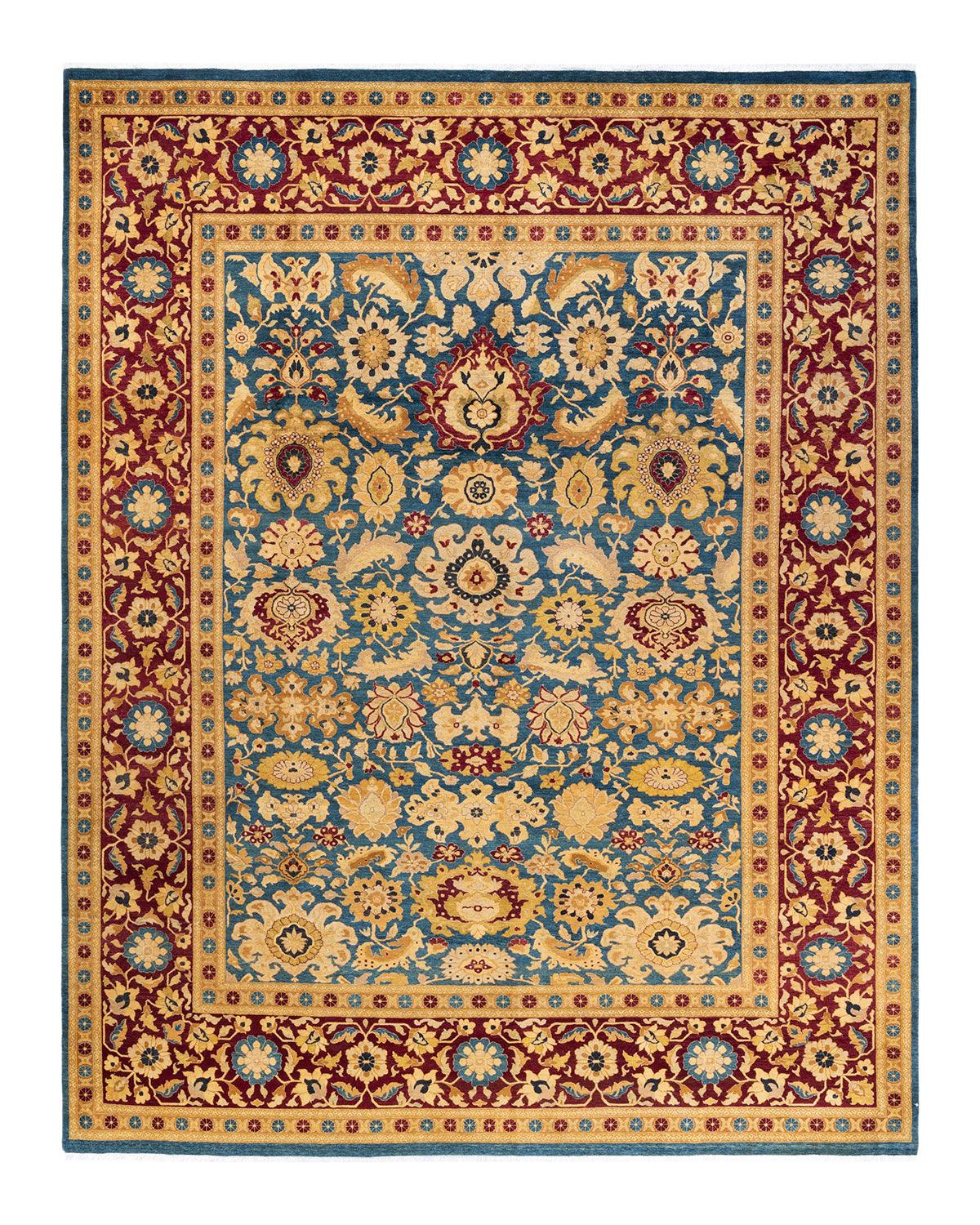 Traditional Mogul Blue Wool Area Rug 9' 2" x 11' 10" - Solo Rugs
