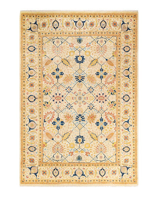 Traditional Mogul Ivory Wool Area Rug 6' 1" x 9' 0" - Solo Rugs