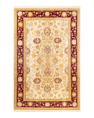Traditional Mogul Ivory Wool Area Rug 6' 2" x 9' 3" - Solo Rugs