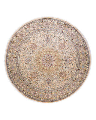 Traditional Mogul Beige Wool Round Area Rug 8' 1" x 8' 4" - Solo Rugs