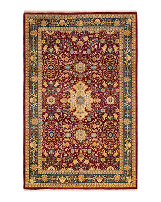 Traditional Mogul Red Wool Area Rug 6' 1" x 9' 4" - Solo Rugs