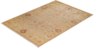 Traditional Mogul Beige Wool Area Rug 6' 1" x 8' 10" - Solo Rugs