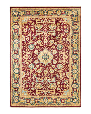 Traditional Mogul Red Wool Area Rug 6' 2" x 8' 8" - Solo Rugs