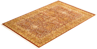 Traditional Mogul Orange Wool Area Rug 4' 1" x 6' 1" - Solo Rugs