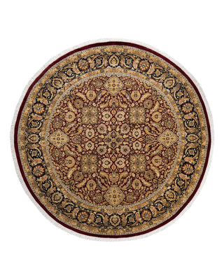 Traditional Mogul Red Wool Round Area Rug 7' 1" x 7' 1" - Solo Rugs