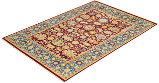 Traditional Mogul Red Wool Area Rug 6' 1" x 8' 9" - Solo Rugs